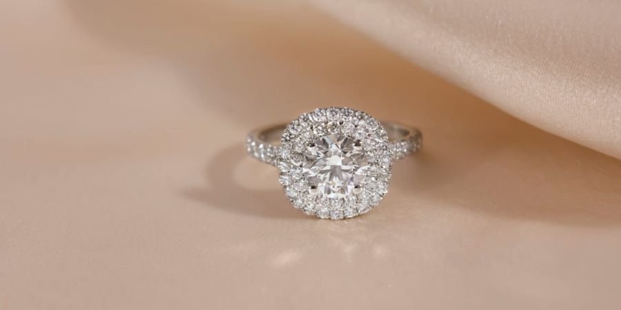 Double Halo Round Diamond Engagement Ring